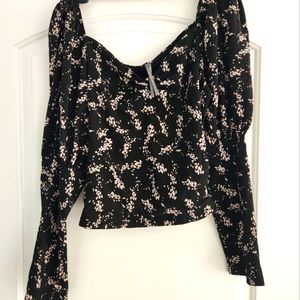 Anthropologie Black Flower Blouse XL